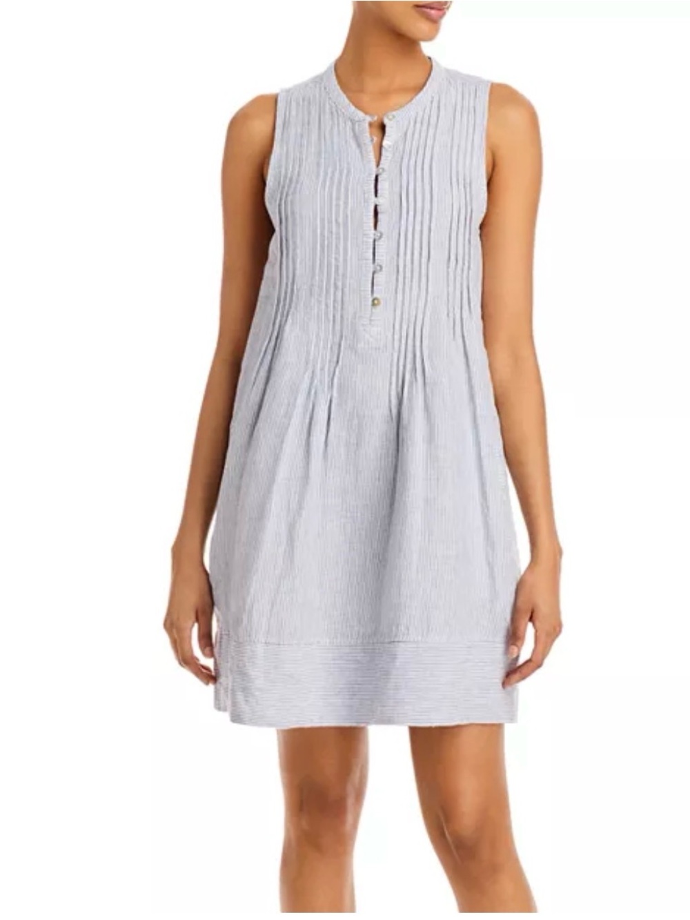 Faherty Isha Sleeveless Blue-White Striped Linen Shift Dress